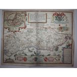 Norden and Speede, coloured engraving, Map of Sussex 1610, 41 x 53cm, unframed