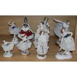 A collection of Dresden style ballet dancers and other figurines tallest 24cm