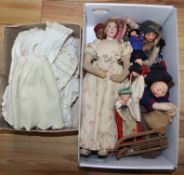 Late 19th / early 20th century European fabric dolls in costume and a collection of other dolls