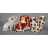 Three pairs of Staffordshire chimney dogs tallest 16cm