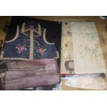 A Chinese embroidered silk waistcoat, a gilt thread panel of a dragon and sundries