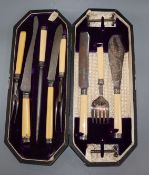 A cased early 20th century plated serving and carving set.