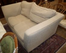 A modern natural linen two seater sofa W.180cm