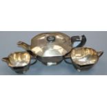 A George VI silver three piece tea set by Cooper Bros, & Sons, Sheffield, 1938, gross 32.5 oz.