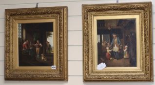 19th century Continental School, pair of oils on canvas, Children in a pantry and Winding wool, 30 x