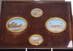 A set of four Indian oval miniatures on ivory, including The Red Fort, framed together