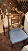 An Edwardian Hepplewhite revival, painted and decorated satinwood elbow chair and a pair of