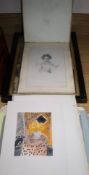 A late Victorian sketch book, pencil and watercolour drawings including portraits and Continental