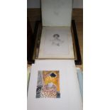 A late Victorian sketch book, pencil and watercolour drawings including portraits and Continental