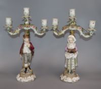 A pair of Continental porcelain candelabra height 36cm
