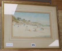 Ronald Gray (1868-1951), watercolour, Sunbathers on a beach, signed and dated 1928, 20 x 31cm