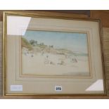 Ronald Gray (1868-1951), watercolour, Sunbathers on a beach, signed and dated 1928, 20 x 31cm