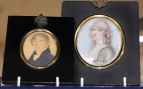 English School (19th century), miniature portrait of a young lady and another of a young gentleman