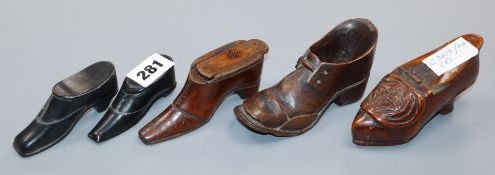 Five various 19th century snuff boots