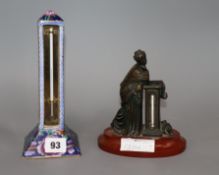 A French bronze desk thermometer and a ceramic thermometer tallest 22cm