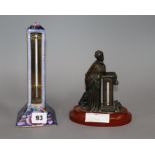 A French bronze desk thermometer and a ceramic thermometer tallest 22cm