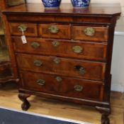 An 18th century walnut chest on later stand W.105cm