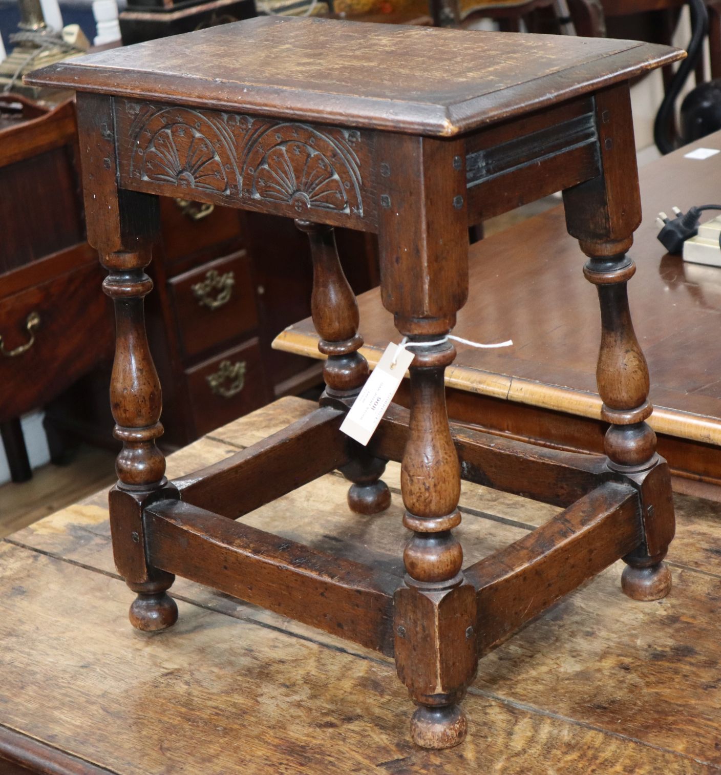 An 18th century style oak joynt stool W.45cm