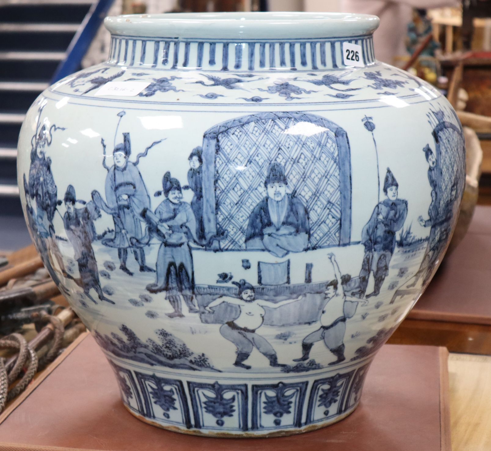 A large Chinese blue and white Guan jar height 40cm
