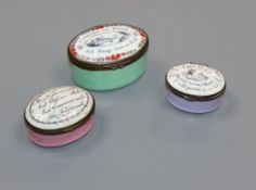 Three South Staffordshire enamel patch boxes