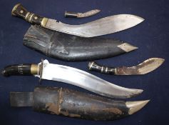 A Kukri knife, another and an Indian knife