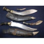 A Kukri knife, another and an Indian knife