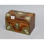 A Victorian domed top horn and brass overlaid walnut tea caddy