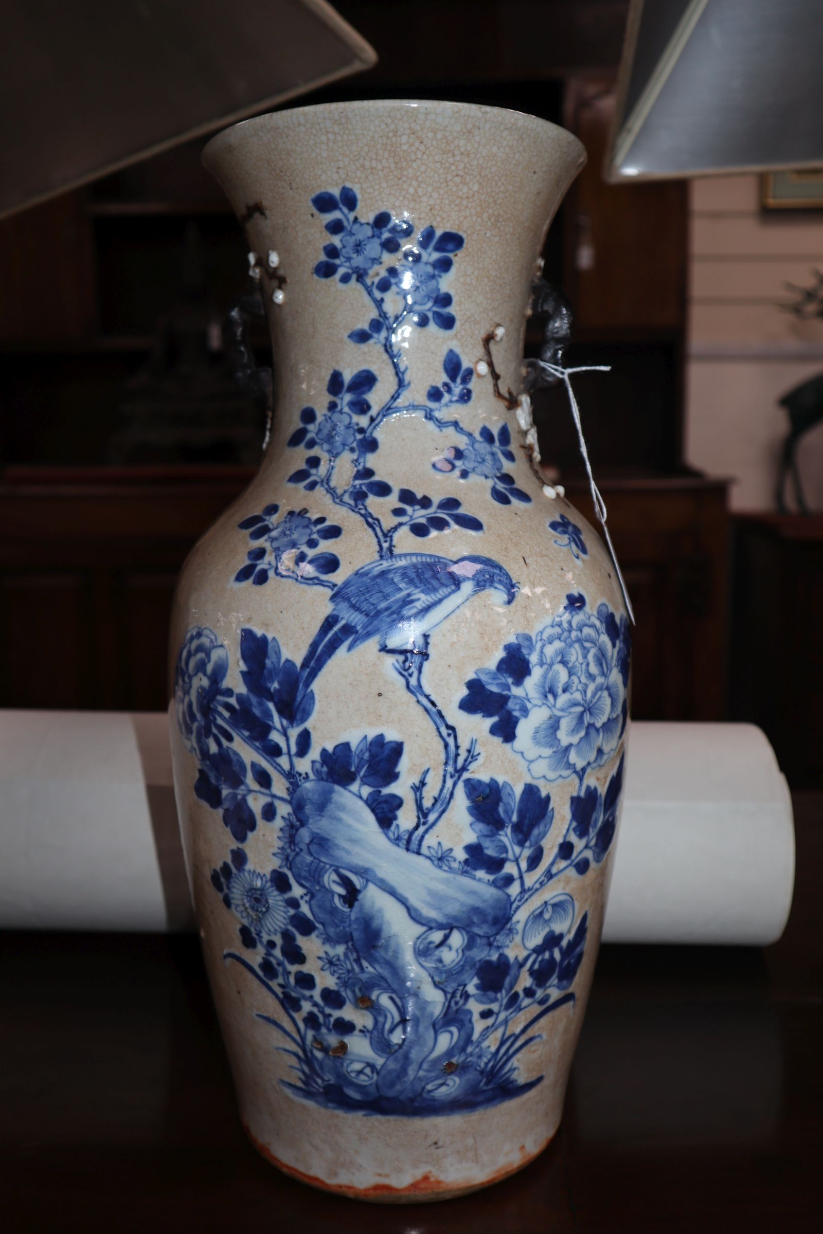 A Chinese crackle glaze blue and white vase, c.1900, Chenghua mark - Image 4 of 9