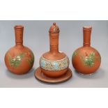 Three Victorian pottery vases and a stand tallest 30cm