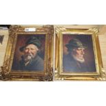 Austrian School, two oils on panel, Portraits of smoking gentlemen, 26 x 21cm