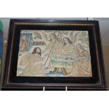 An 18th century embroidered picture of a Biblical scene