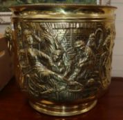 A large brass embossed jardiniere height 41cm