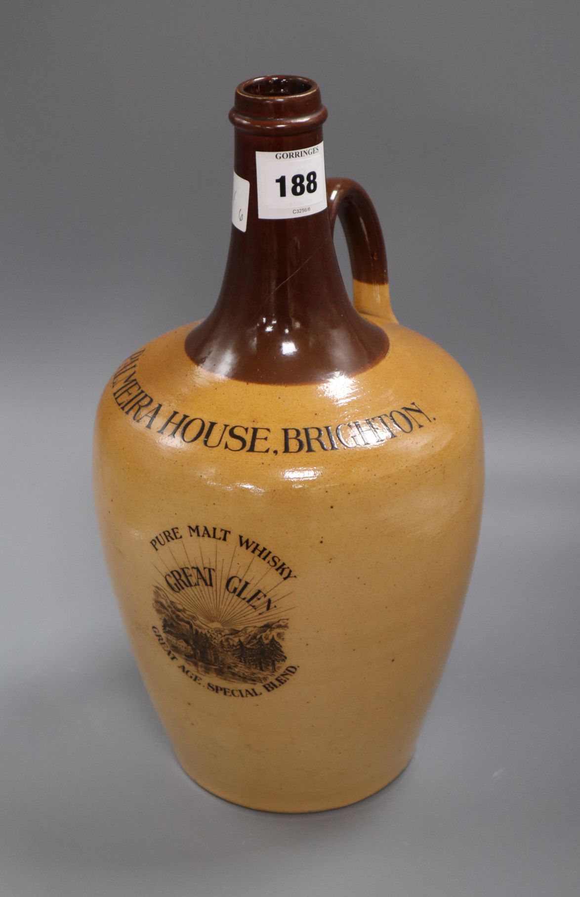 A large stoneware malt whisky bottle for Palmeira House Brighton, Great Glen Great Age, Special