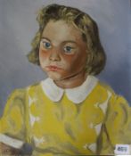 C. Schad, oil on canvas, Portrait of a girl in a yellow dress, signed, 40 x 30cm, unframed