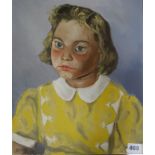 C. Schad, oil on canvas, Portrait of a girl in a yellow dress, signed, 40 x 30cm, unframed