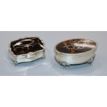 Two George V silver and tortoiseshell mounted trinket boxes, Birmingham, 1910 & 1919, largest 11.