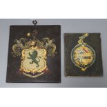 Two small painted hatchments largest 19 x 17cm