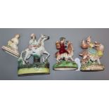 A Victorian Staffordshire Count Bruhl (pair), Staffordshire zebra and another, earlier