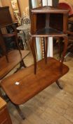 A 19th century French corner table and a reproduction mahogany coffee table Corner table W.39cm