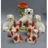 Three pairs of Staffordshire dogs and a single