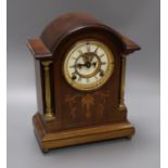 An American inlaid mantel clock height 32cm