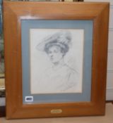 John Seymour Lucas, charcoal drawing, Portrait of Mrs Joseph Duveen nee Elsie Salamon, signed, 26