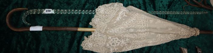 A Nailsea glass cane and a parasol