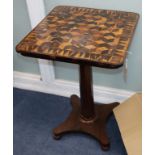 A Victorian Tunbridgeware occasional table with cubed parquetry top W.52cm