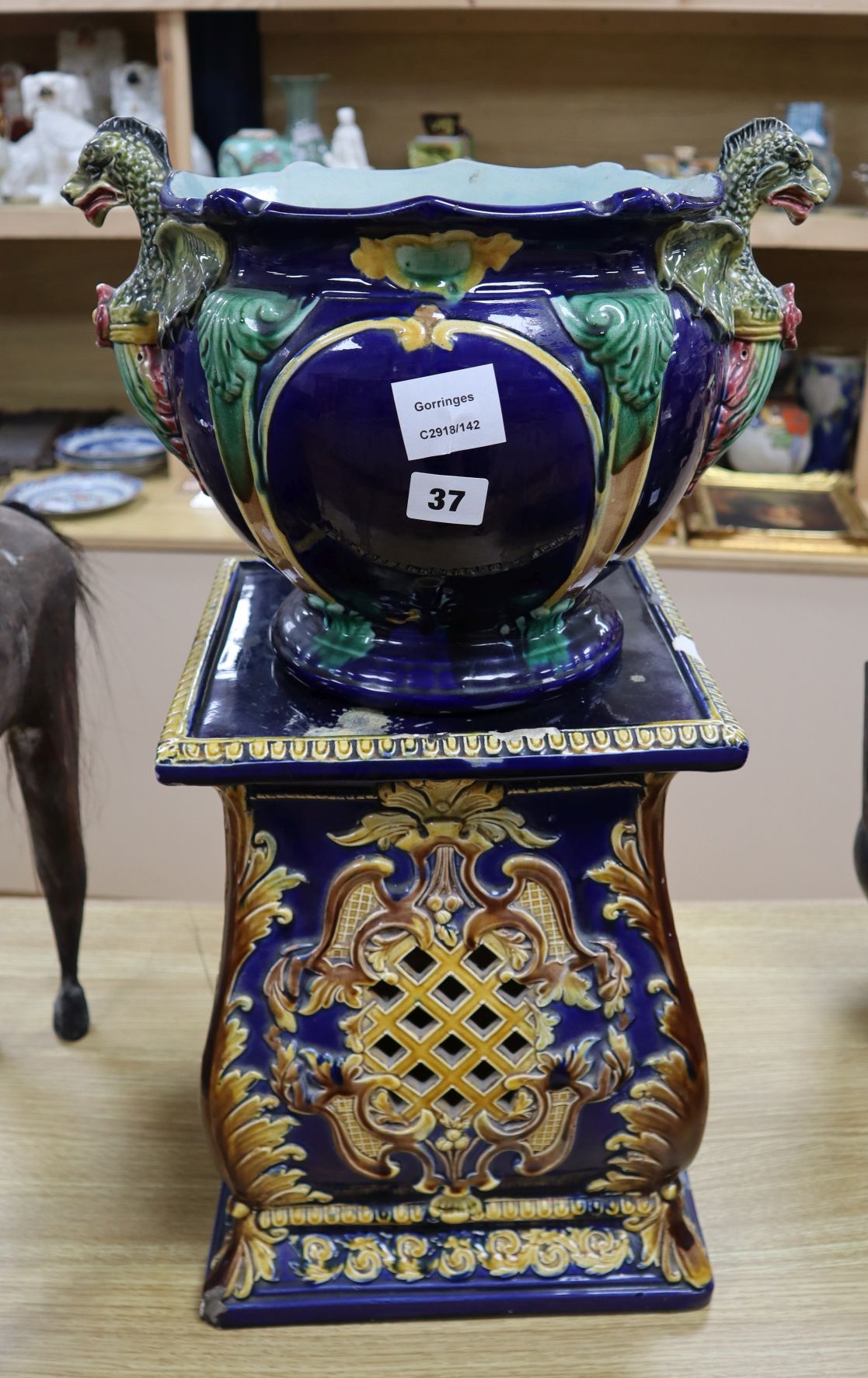 A maiolica jardiniere and associated stand height 62cm - Image 2 of 2