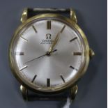 A gentleman's 1940's 750 yellow metal Omega automatic wrist watch, movement c. 28.10 RA, no strap.