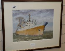 Harold Whitehead, watercolour, The stern trawler Northella H307, signed