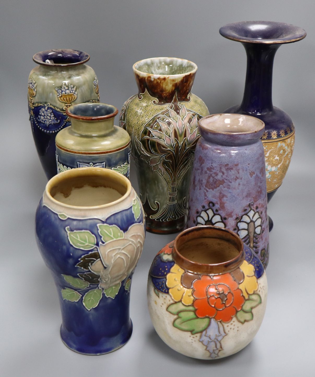 A Doulton Eliza Simmance vase and six other Doulton stoneware vases - Image 2 of 2