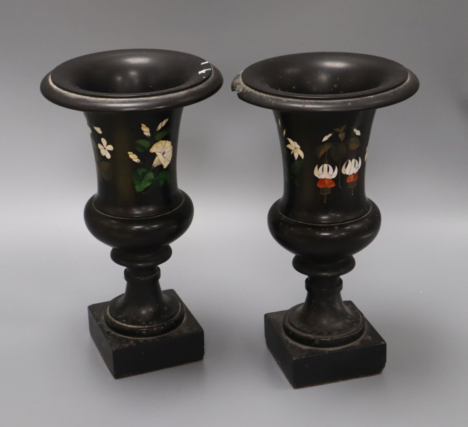 A pair of Derbyshire pietra dura vases height 27cm - Image 2 of 2