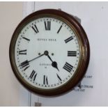 A mahogany wall clock, Henry Bell, London, having eight-day striking movement to white enamelled